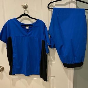 Cherokee Workwear Stretch Scrub Set, blue/black 3x